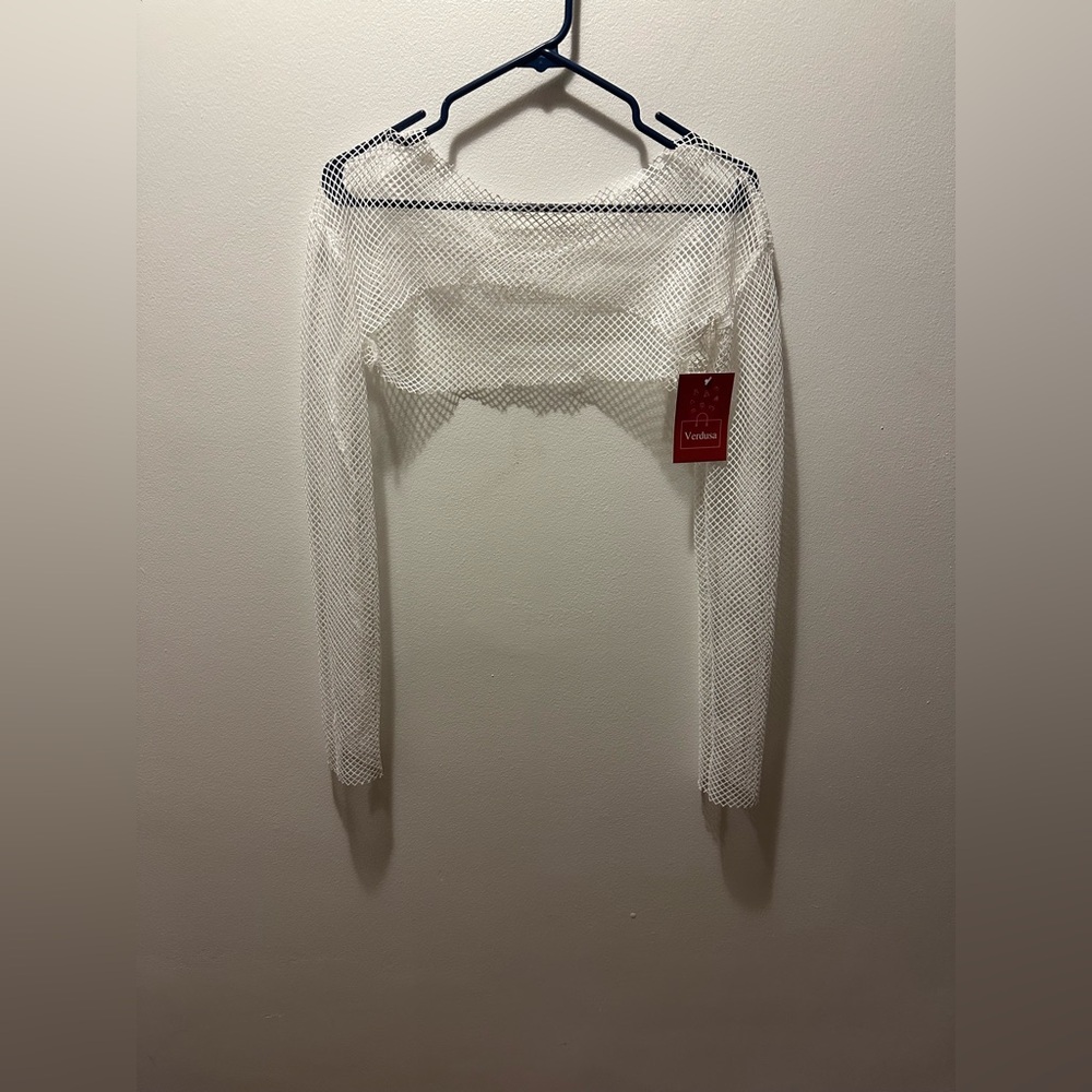 White Mesh Long Sleeve Top